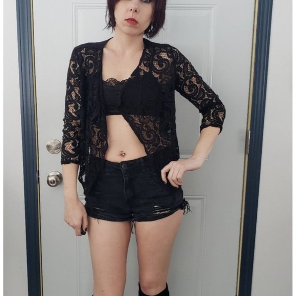 Black‎ Cardigan with Lace Sleeves